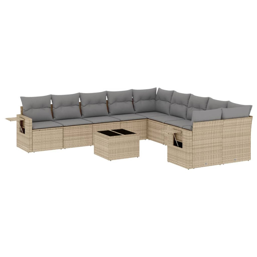 11-Delige Tuinset Met Kussens Poly Rattan Beige