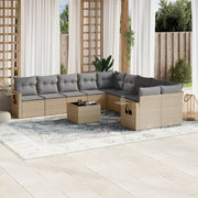 Tuinset 11-delig poly rattan beige met opbergruimte