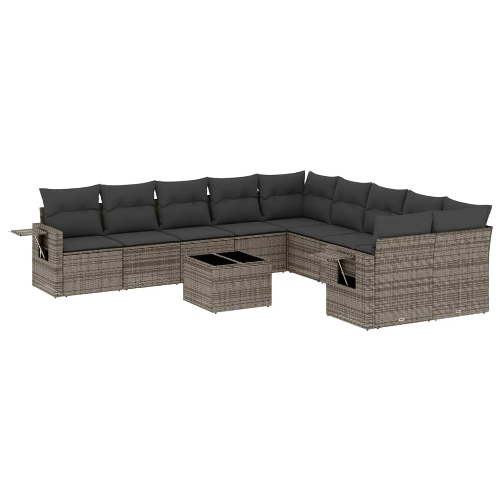 11-Delige Loungeset Met Kussens Poly Rattan Grijs