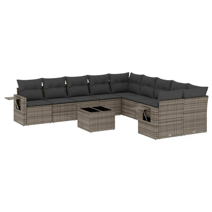 11-Delige Loungeset Met Kussens Poly Rattan Grijs
