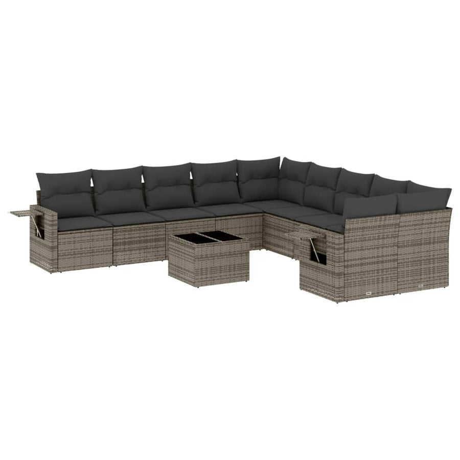 11-Delige Loungeset Met Kussens Poly Rattan Grijs