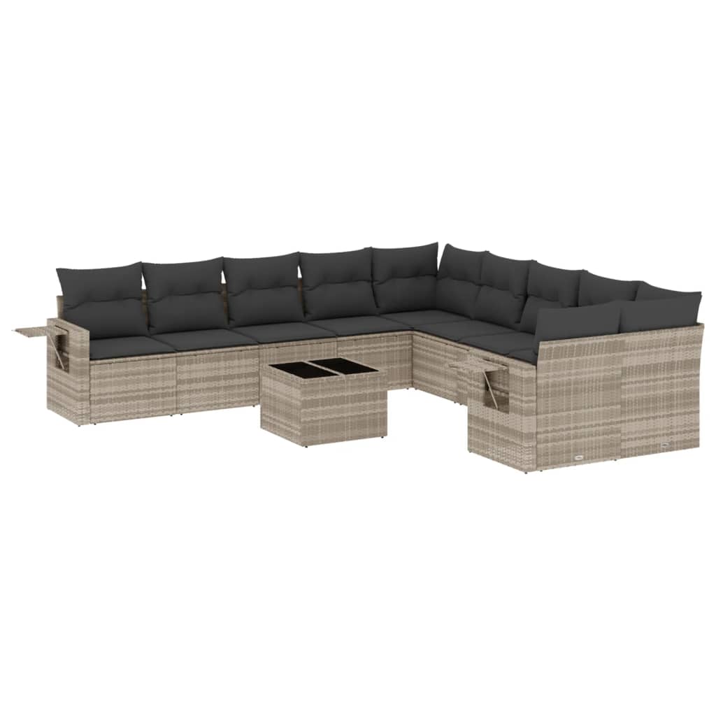 11-delige Loungeset met kussens poly rattan lichtgrijs