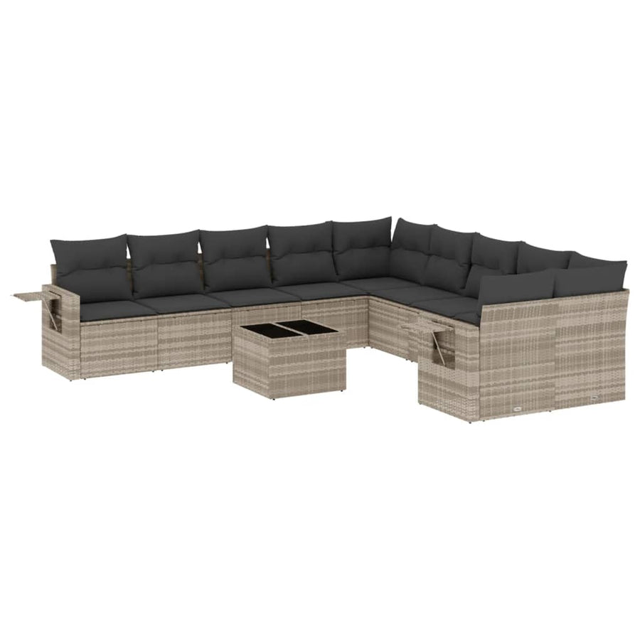 11-delige Loungeset met kussens poly rattan lichtgrijs