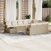 11-piece Garden Furniture Set with Cushions, Poly Rattan, Beige