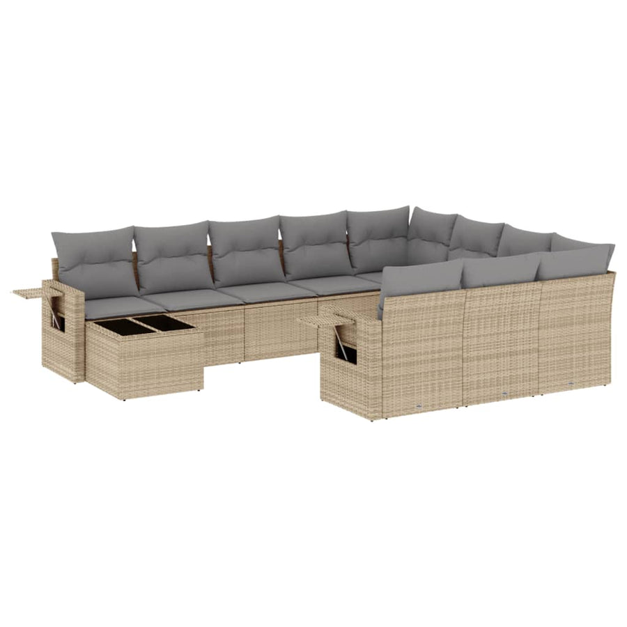 11-Delige Tuinset Met Kussens Poly Rattan Beige