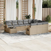 11-piece Garden Furniture Set with Cushions, Poly Rattan, Beige