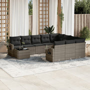 11-piece Loungeset with cushions poly rattan grey