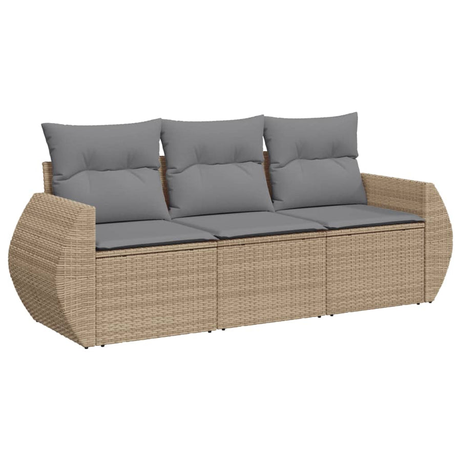 3-delige Loungeset met kussens poly rattan beige Beige en grijs Zonder tafel