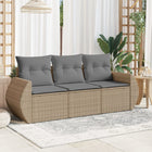 3-delige Loungeset met kussens poly rattan beige Beige en grijs Zonder tafel