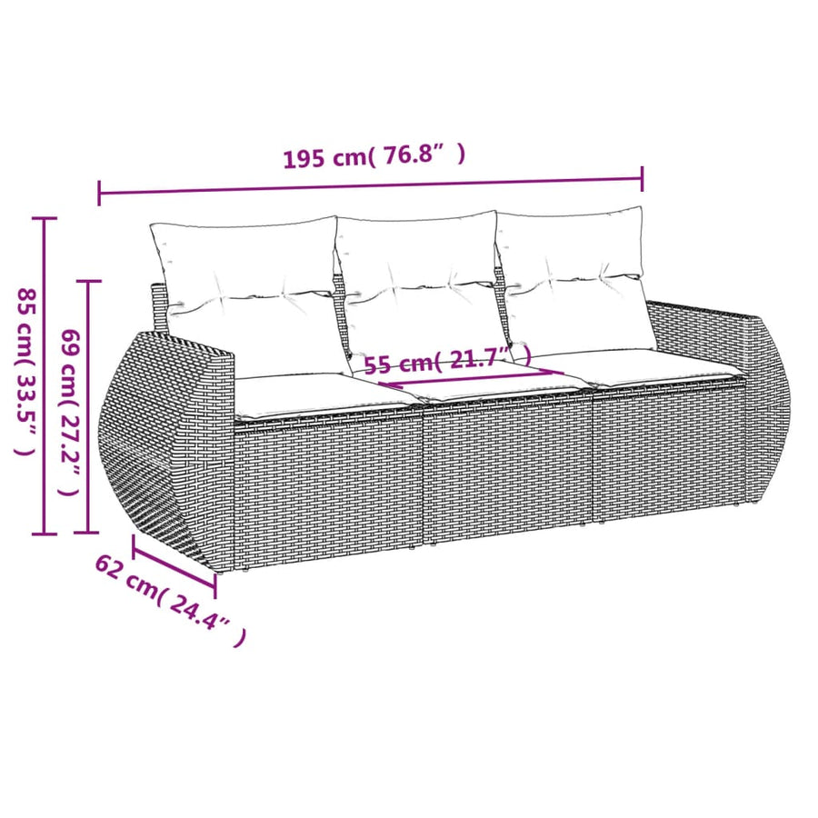 3-delige Loungeset met kussens poly rattan grijs Grijs Zonder tafel