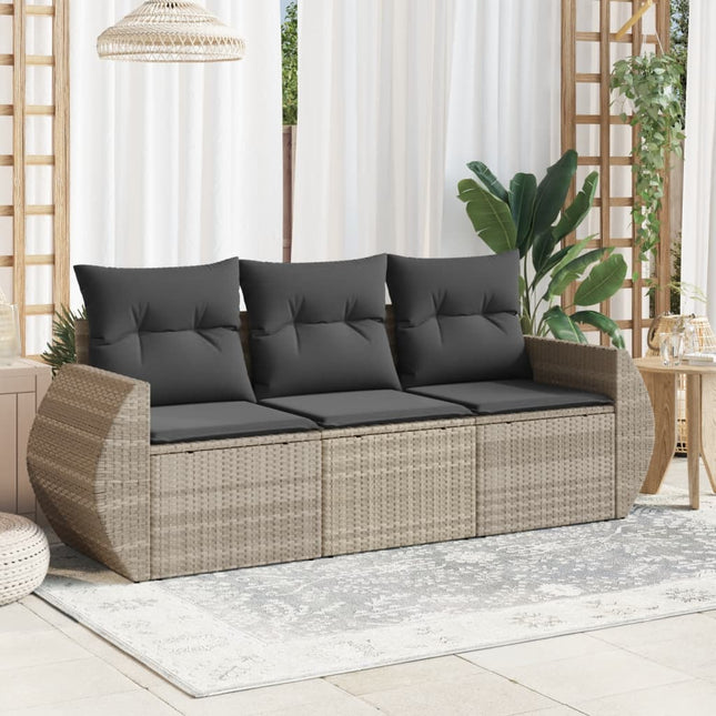 3-delige Loungeset met kussens poly rattan lichtgrijs