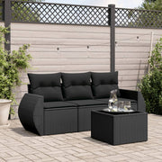 4-piece Loungeset with cushions poly rattan black