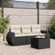 4-piece Loungeset with cushions poly rattan black