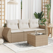 4-piece Lounge Set with Cushions Poly Rattan Beige