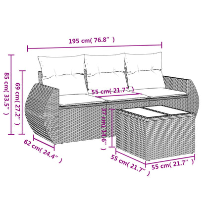 4-delige Loungeset met kussens poly rattan beige Beige en grijs Met tafel