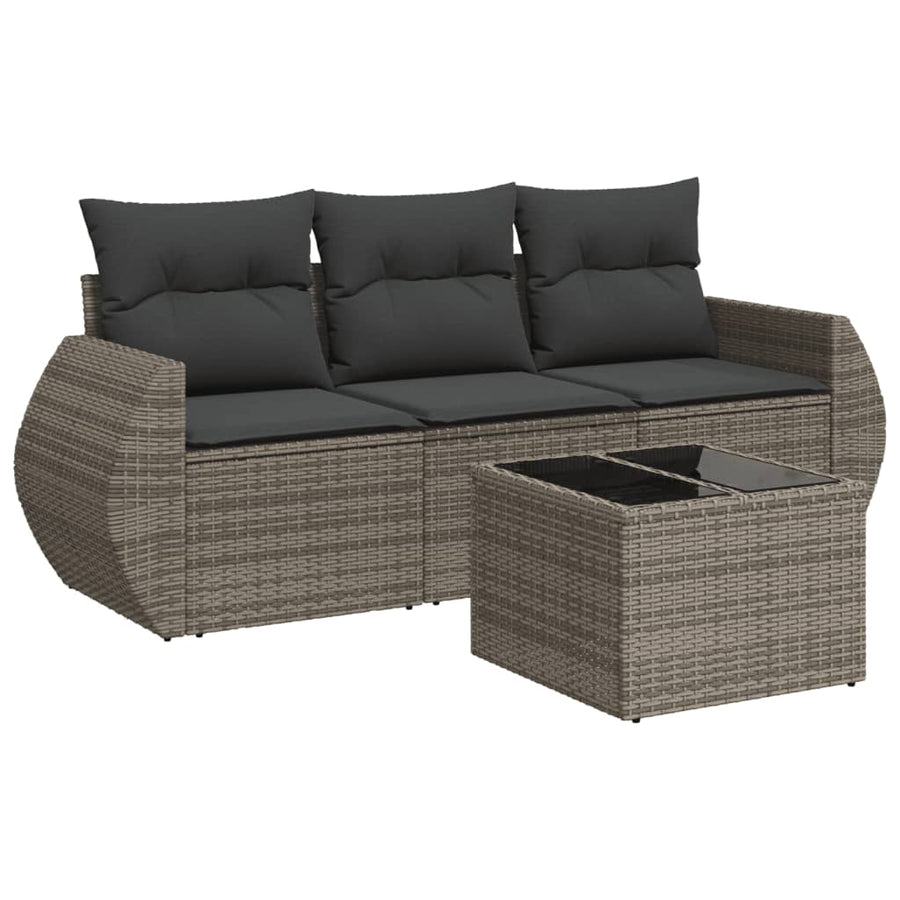 4-delige Loungeset met kussens poly rattan grijs Grijs Met tafel