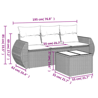 4-delige Loungeset met kussens poly rattan lichtgrijs