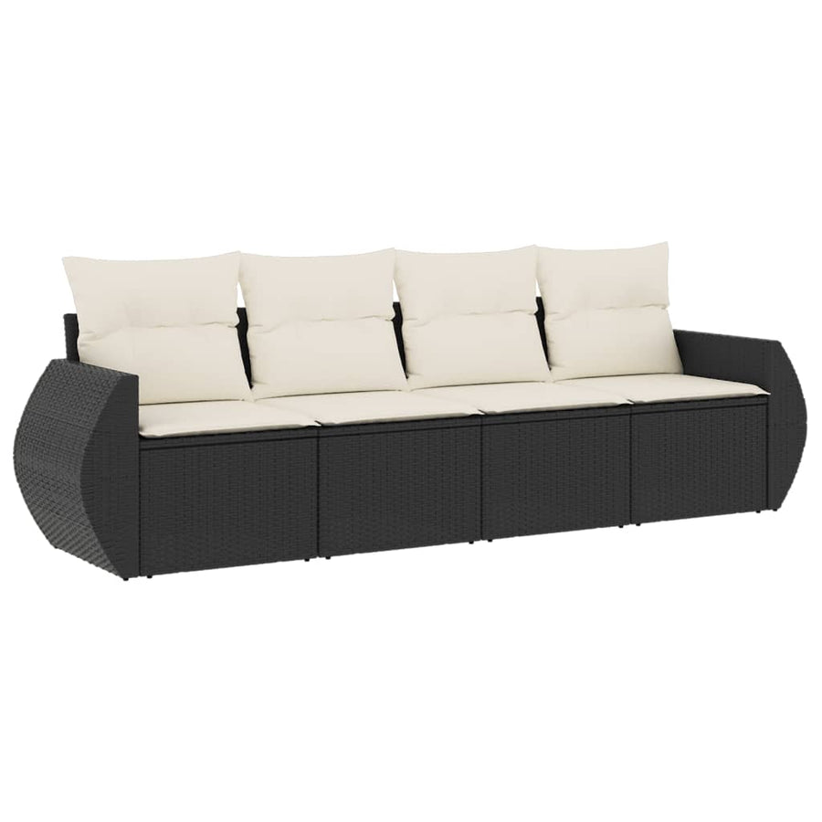 4-delige Loungeset met kussens poly rattan zwart Zwart en crème Zonder tafel