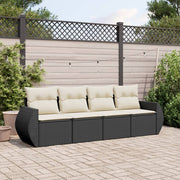 Loungeset 4-delig poly rattan zwart met kussens