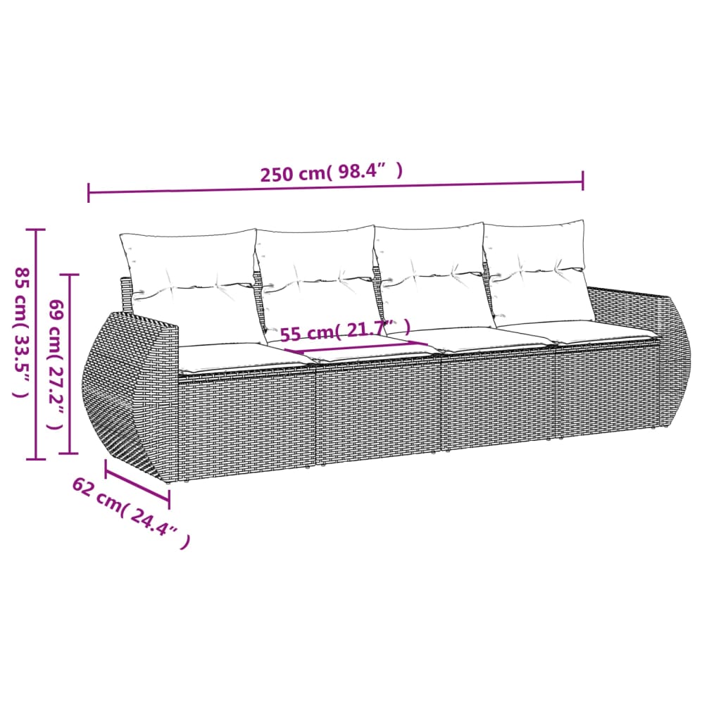 4-Delige Loungeset Met Kussens Poly Rattan Beige