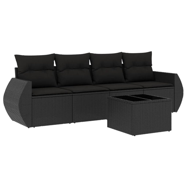 5-Delige Loungeset Met Kussens Poly Rattan Zwart