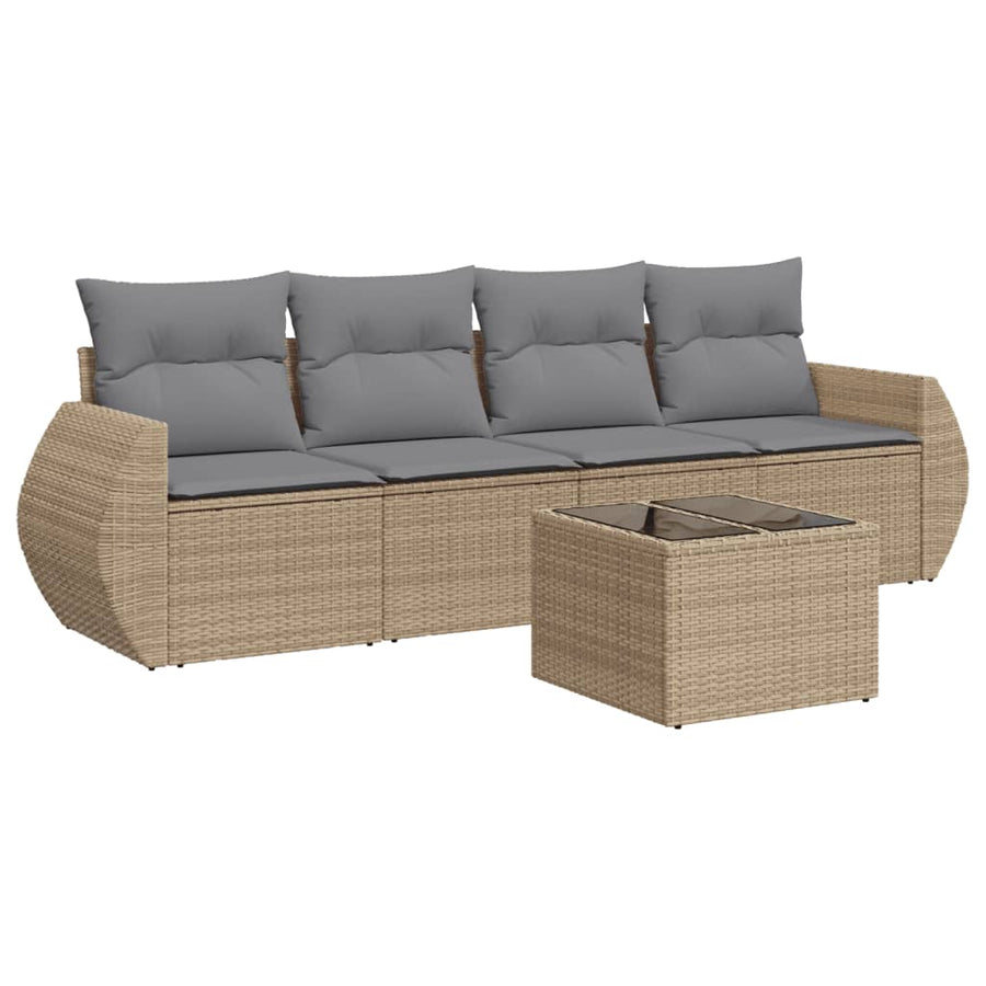 5-Delige Loungeset Met Kussens Poly Rattan Beige