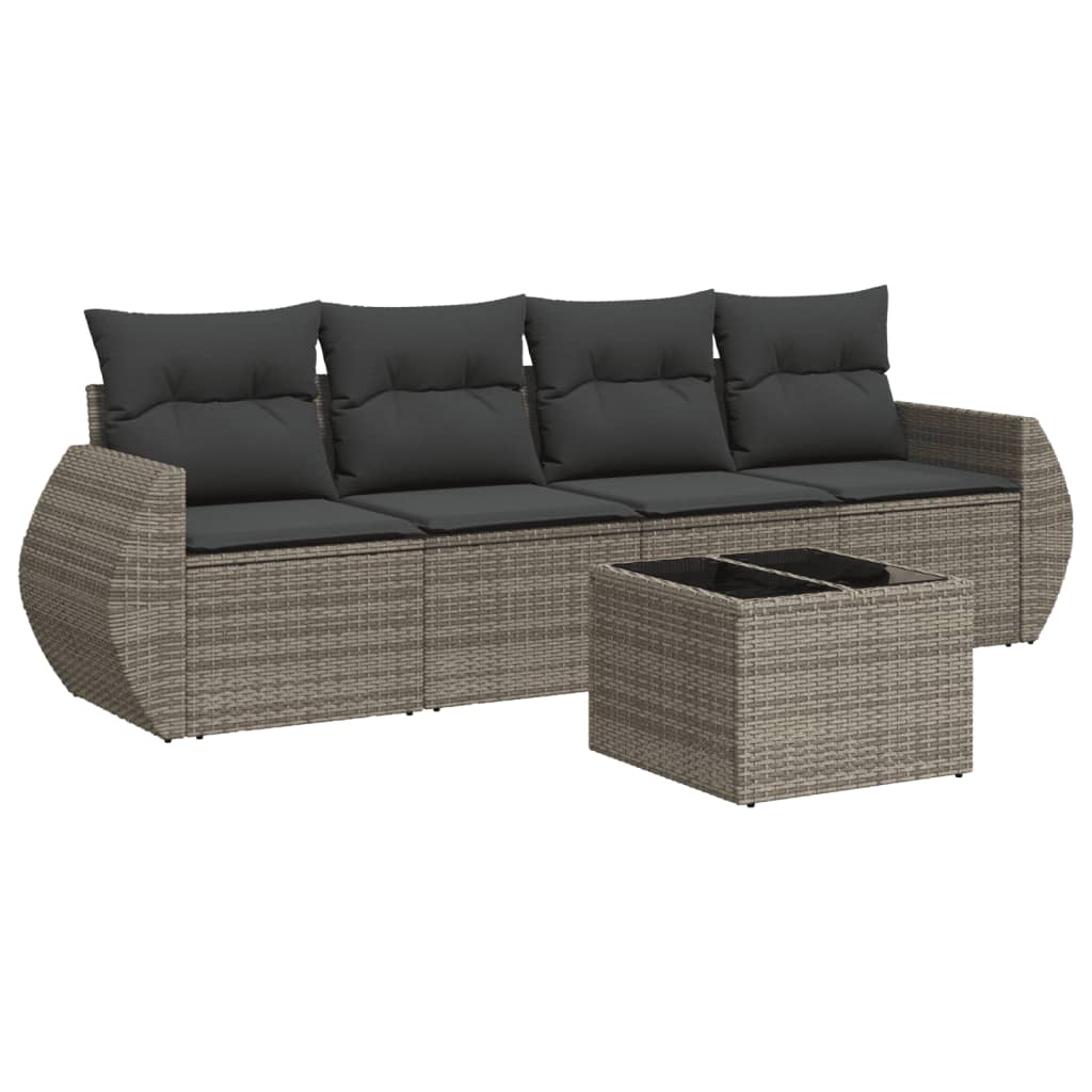5-delige Loungeset met kussens poly rattan grijs Grijs Met tafel