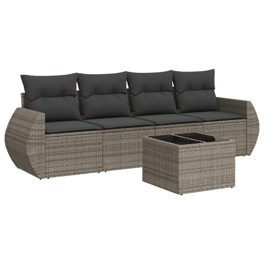 5-delige Loungeset met kussens poly rattan grijs Grijs Met tafel