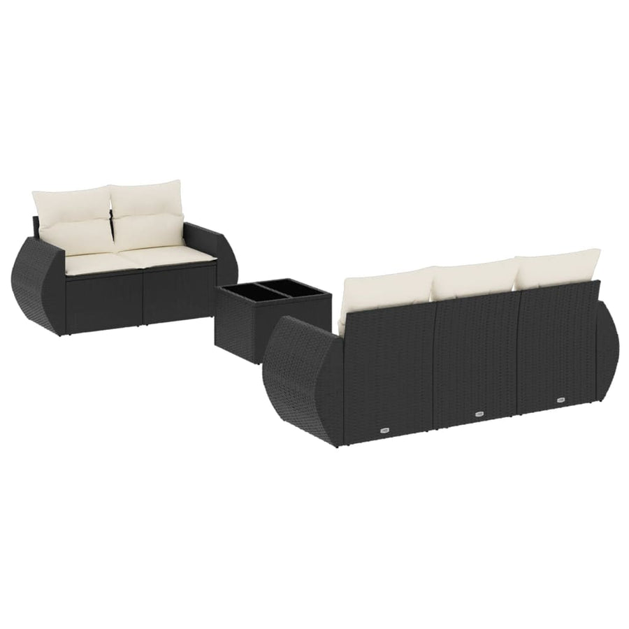 6-delige Loungeset met kussens poly rattan zwart Zwart en crème