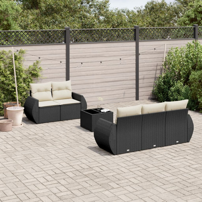 6-delige Loungeset met kussens poly rattan zwart Zwart en crème