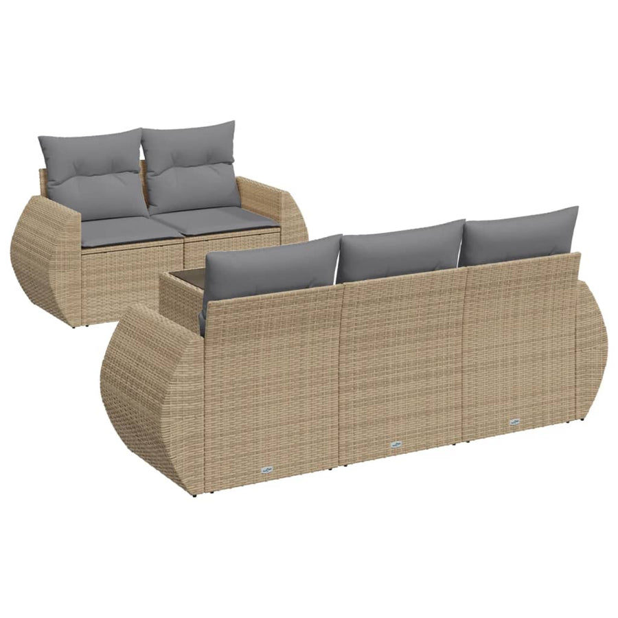 6-delige Loungeset met kussens poly rattan beige Beige en grijs