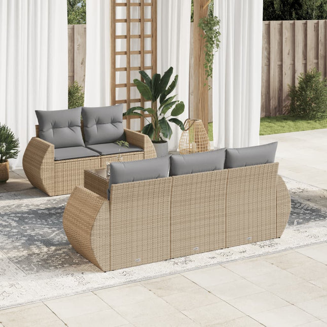 6-delige Loungeset met kussens poly rattan beige Beige en grijs