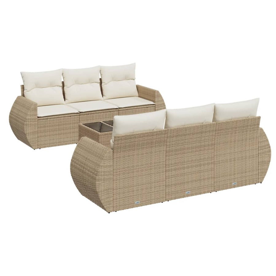 7-delige Loungeset met kussens poly rattan beige beige and cream
