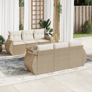 7-piece Lounge Set with Cushions Poly Rattan Beige