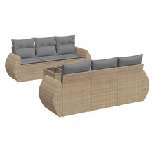 7-delige Loungeset met kussens poly rattan beige Beige en grijs