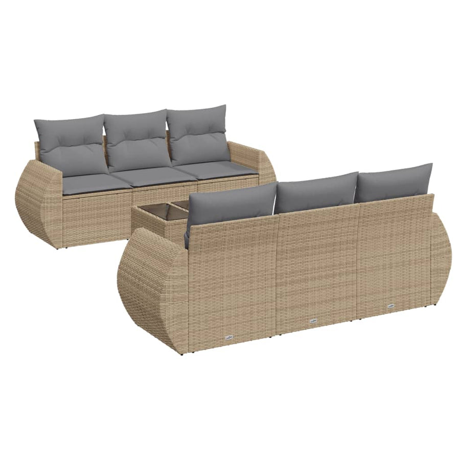 7-delige Loungeset met kussens poly rattan beige Beige en grijs