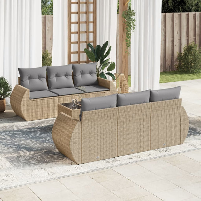 7-delige Loungeset met kussens poly rattan beige Beige en grijs