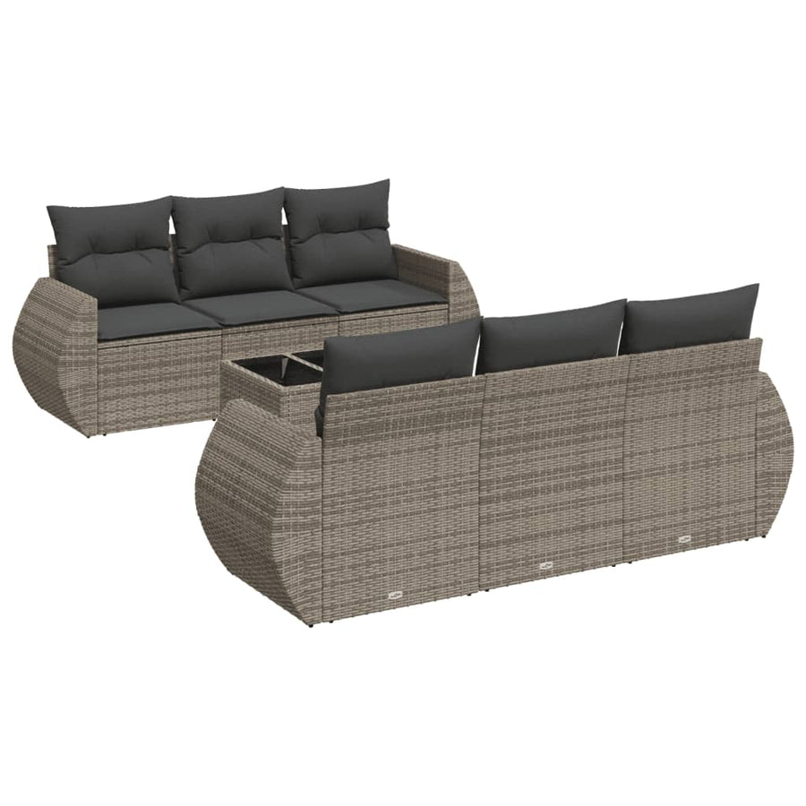 7-delige Loungeset met kussens poly rattan grijs Grijs