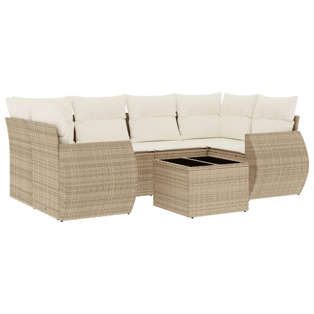 7-Delige Loungeset Met Kussens Poly Rattan Beige