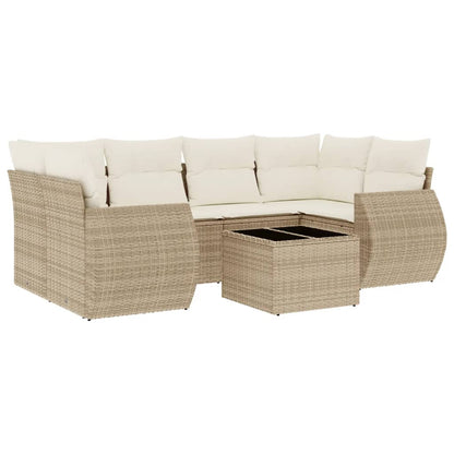 7-Delige Loungeset Met Kussens Poly Rattan Beige