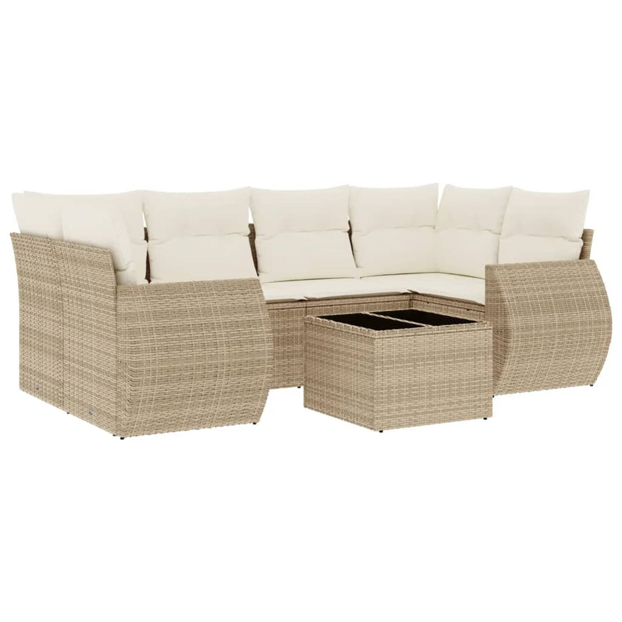 7-Delige Loungeset Met Kussens Poly Rattan Beige