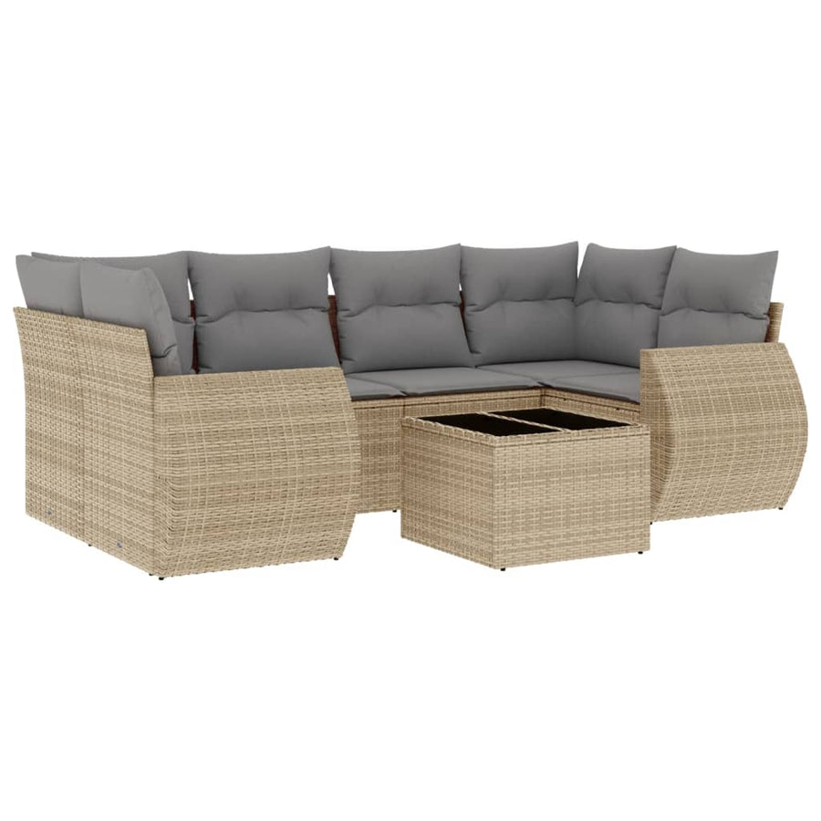 7-Delige Loungeset Met Kussens Poly Rattan Beige