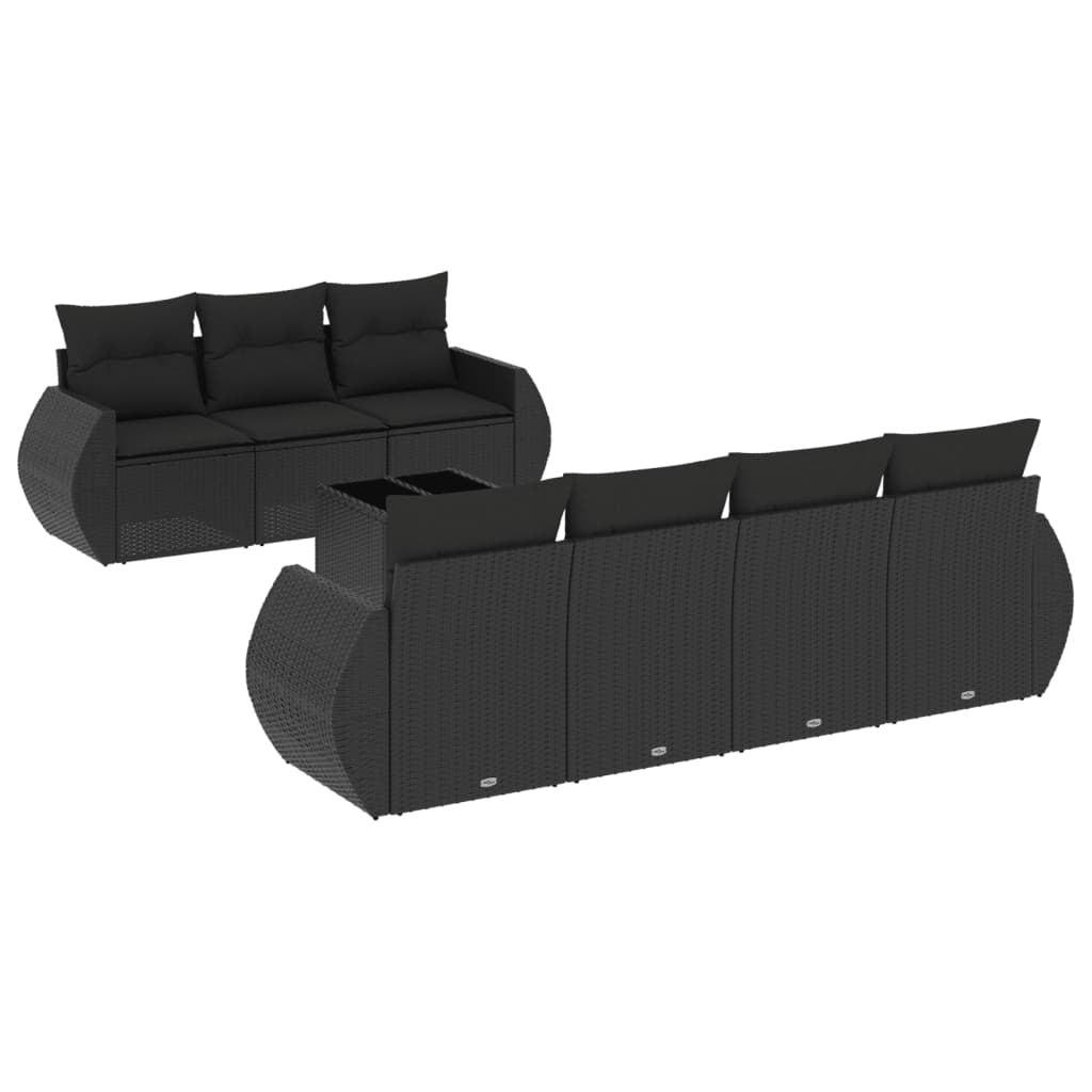 8-Delige Loungeset Met Kussens Poly Rattan Zwart