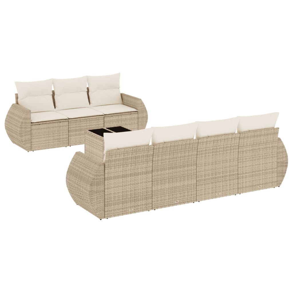 8-Delige Loungeset Met Kussens Poly Rattan Beige