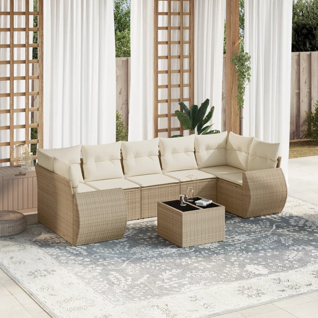 8-Delige Loungeset Met Kussens Poly Rattan Beige