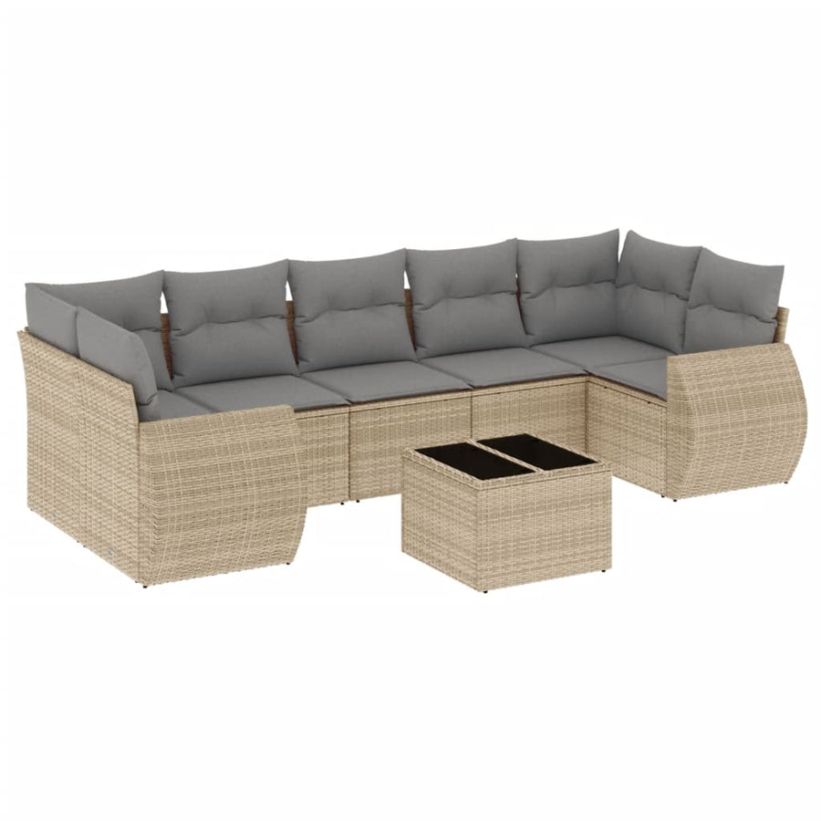 8-Delige Loungeset Met Kussens Poly Rattan Beige