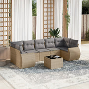 8-piece Lounge Set with Cushions Poly Rattan Beige