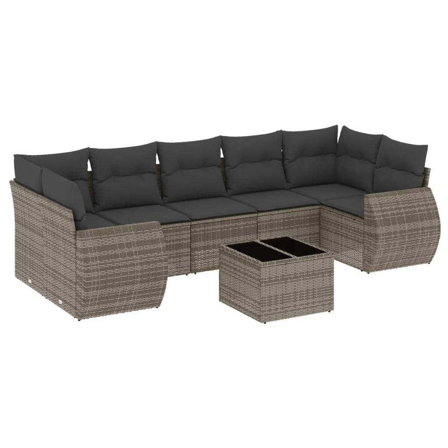 8-Delige Loungeset Met Kussens Poly Rattan Grijs