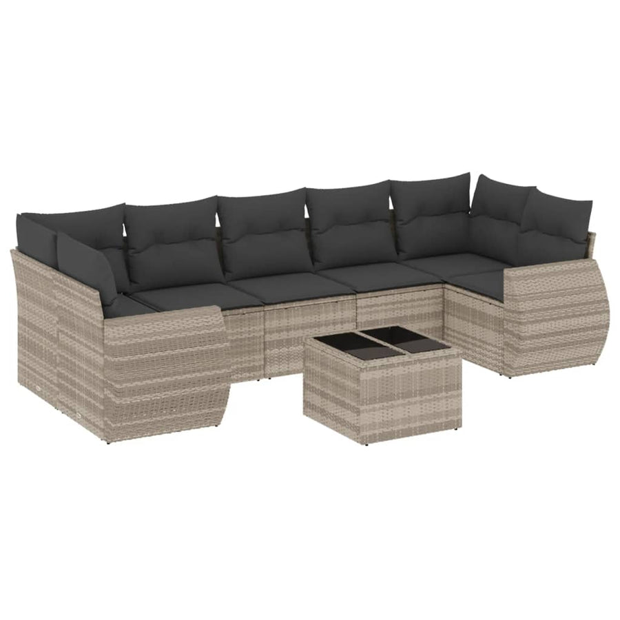8-delige Loungeset met kussens poly rattan lichtgrijs
