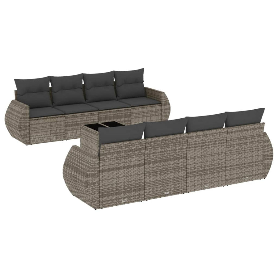 9-Delige Loungeset Met Kussens Poly Rattan Grijs